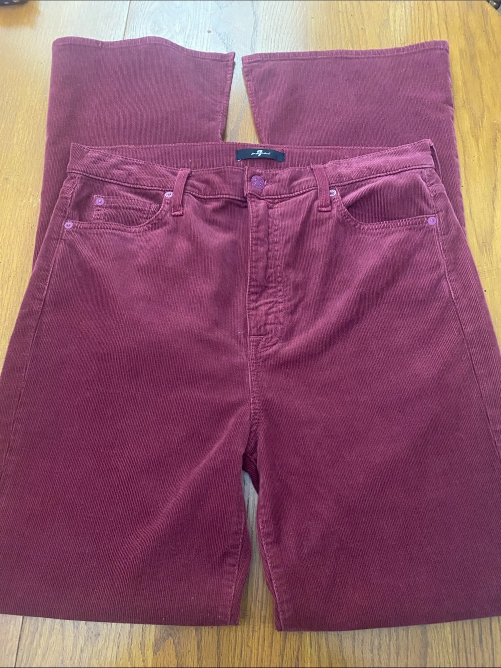 7 For All Mankind Corduroy High Rise Skinny Bootcut Pants Burgundy Size 31 NWOT